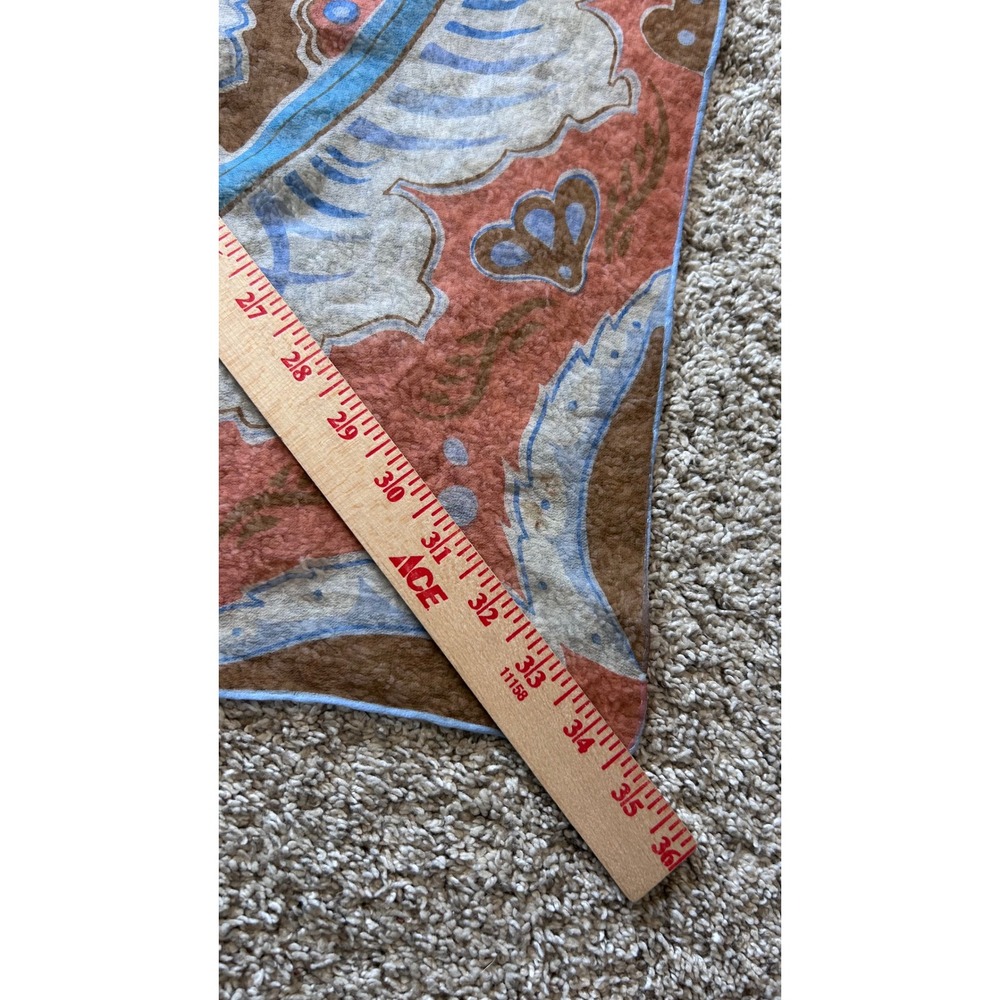 Vera Neumann Vintage Square Scarf Mandala Sunburst Orange Blue Brown 24 Inch - Picture 6 of 6